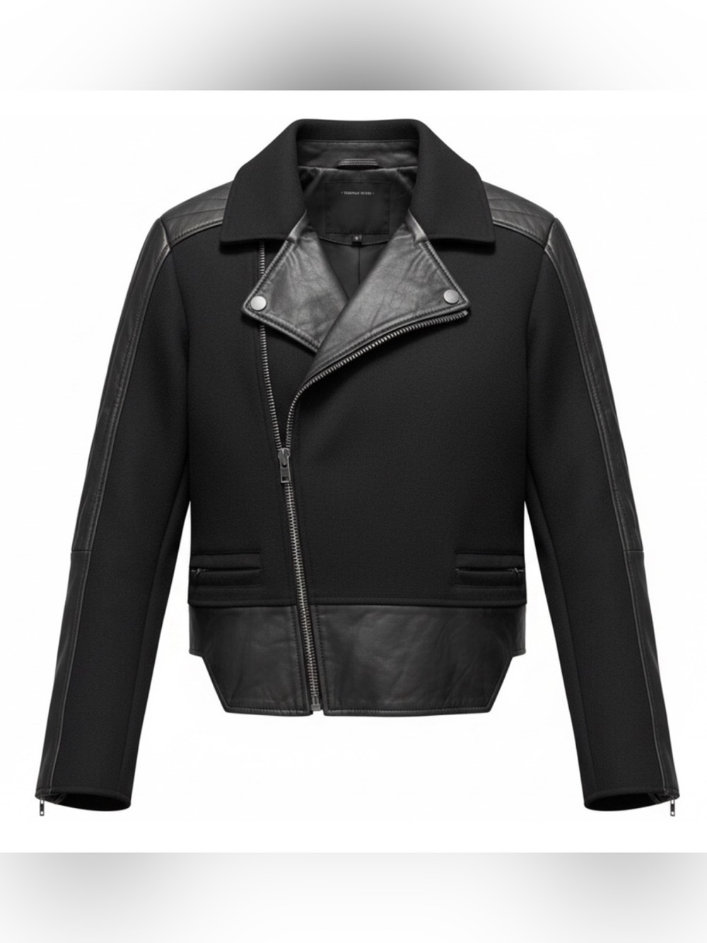 SURFACE TO AIR Black Leather Trim + Wool Jacket Size 38 *see notes